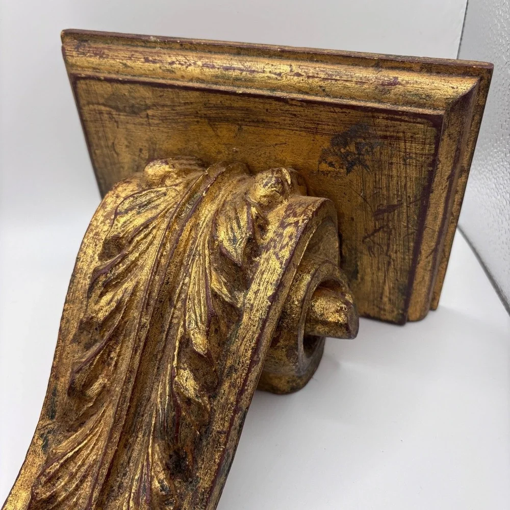 Vtg Florentine Florentia Gold Gilt Scroll Italian Wall Sconce Shelf